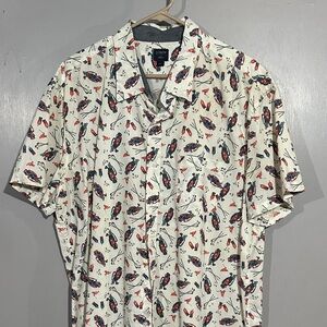 J. Crew Men's Cream Shirt with Red and Blue Print